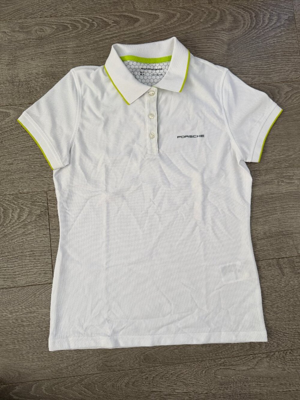 Porsche Driver's Selection Women's XS White Performance Polo Shirt Neon Green